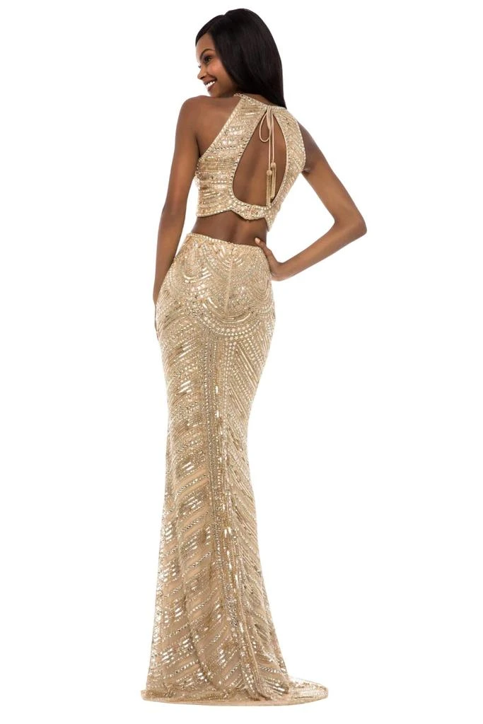 Sherri Hill Two-Piece Sequin Prom Dress In Gold 3