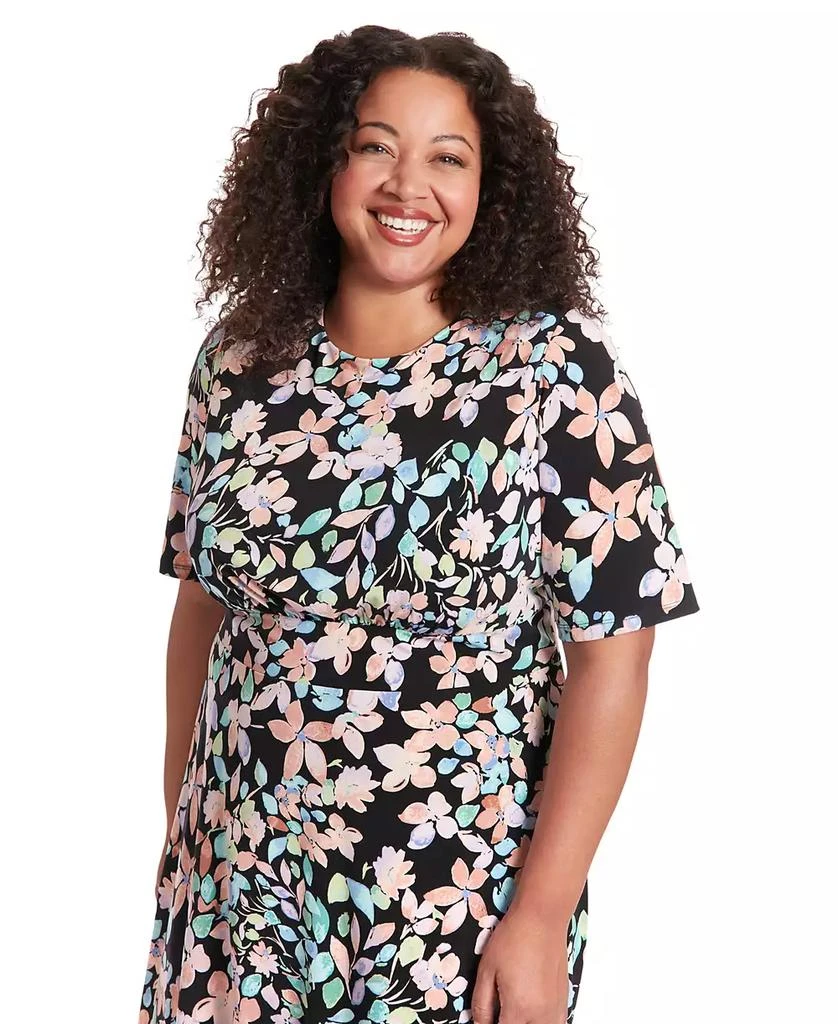 London Times Plus Size Jewel-Neck Short-Sleeve Dress 3