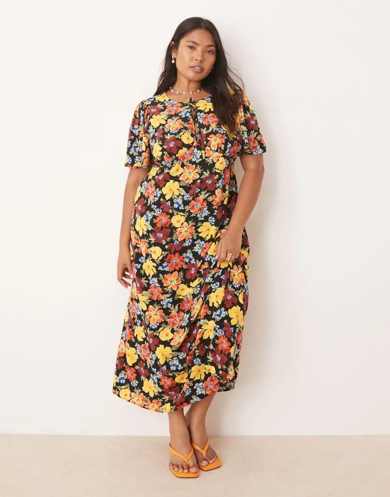 Nobody's Child Plus Nobody's Child Plus Anna flutter sleeve midi dress in bright floral 1