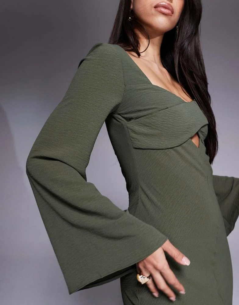 ASOS ASOS DESIGN satin cross bust cutout detail midi dress in dark khaki 2
