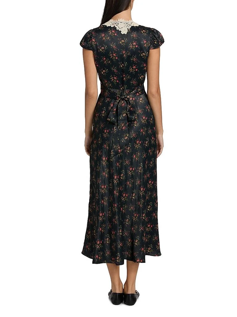 DÔEN Coraline Lace-Trim Floral Satin Midi-Dress 5