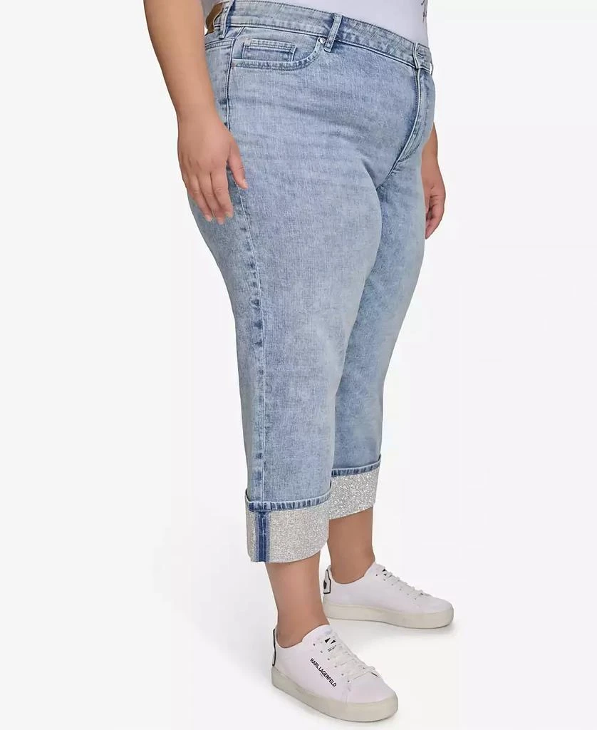Karl Lagerfeld Paris Plus Size Mid-Rise Crystal Cuffed Jeans, Exclusively at Macy's 2