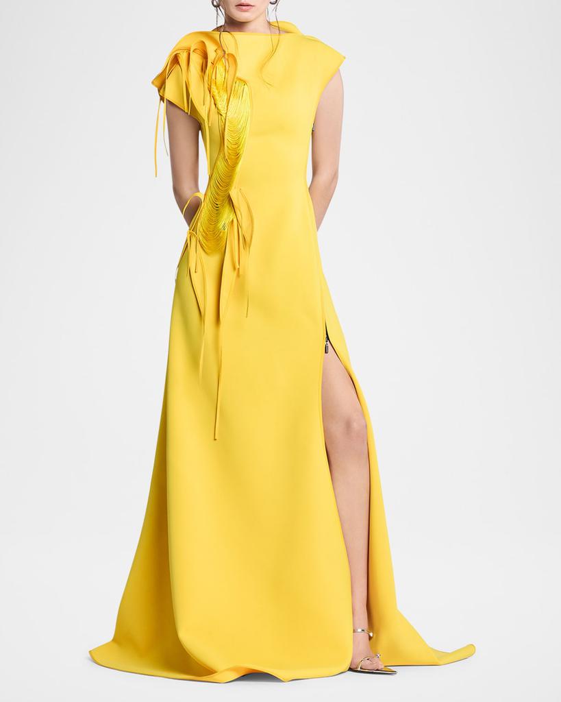 Maticevski Alena Fringe Applique Slit Gown
