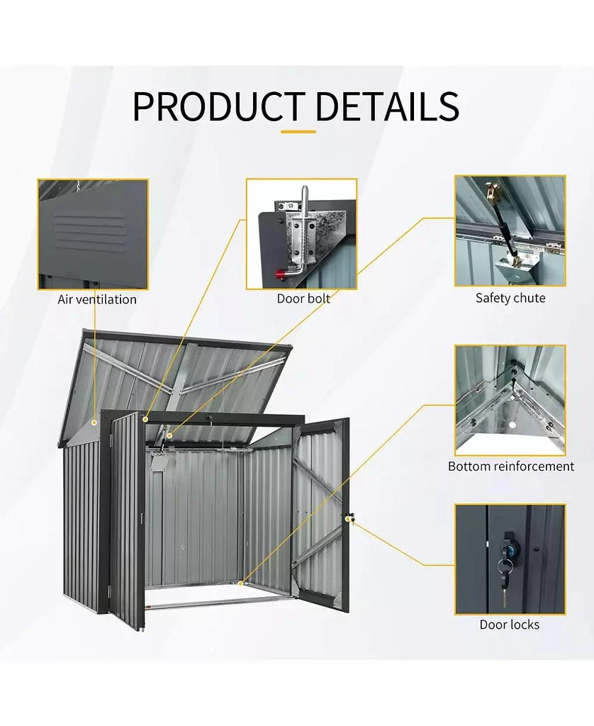 LUCKY ONE Mondawe 62"x40"x52"Stainless Galvanized Steel Bin Shed Stores 2 Trash Cans for Garbage Storage 10