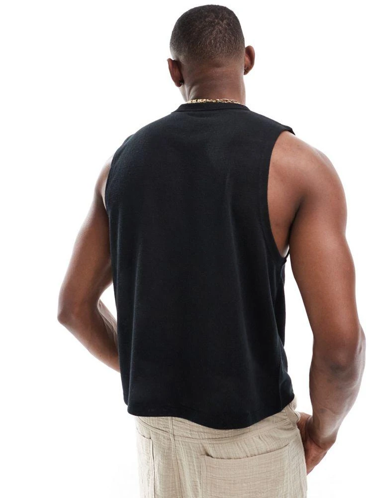 ASOS ASOS DESIGN linen look boxy vest in black 3
