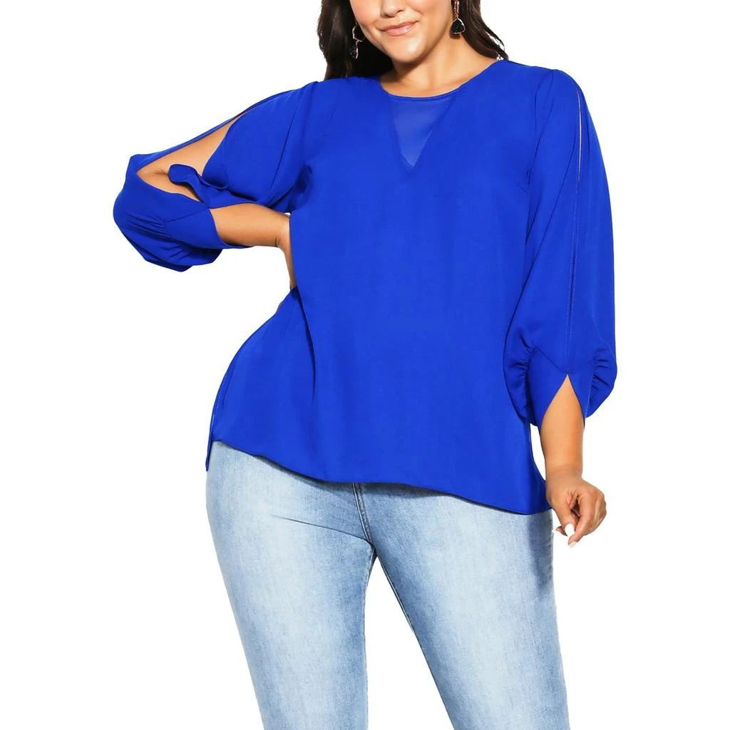 City Chic Womens Crewneck Split Sleeve Blouse 3