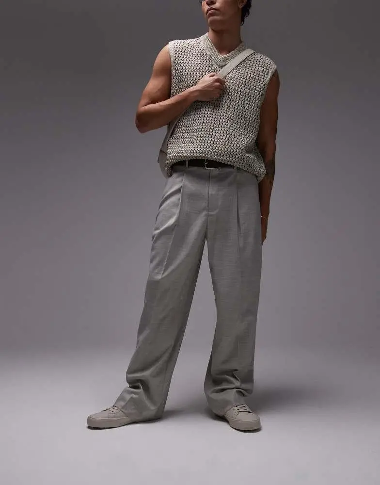 Topman Topman wide leg trousers in stone