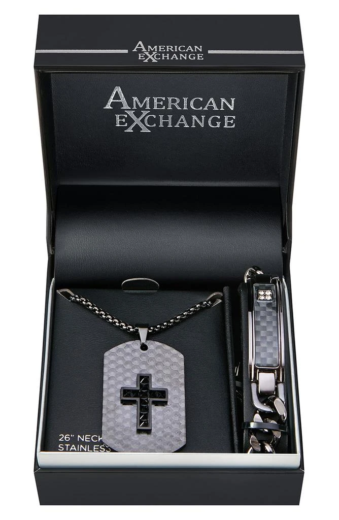 AMERICAN EXCHANGE Cross Dog Tag Necklace & ID Bracelet Set 2