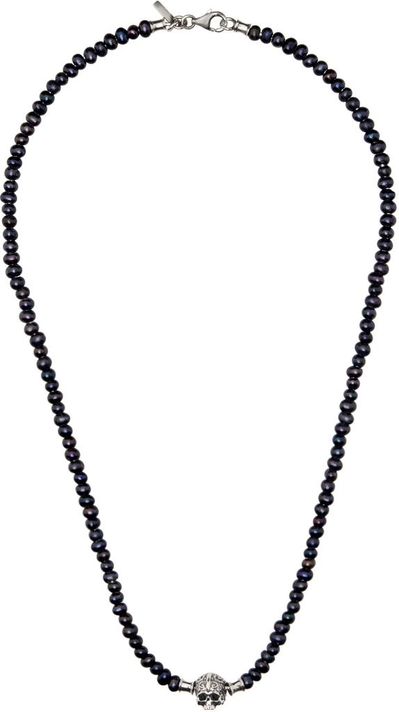 Emanuele Bicocchi SSENSE Exclusive Black Pearl Arabesque Skull Necklace