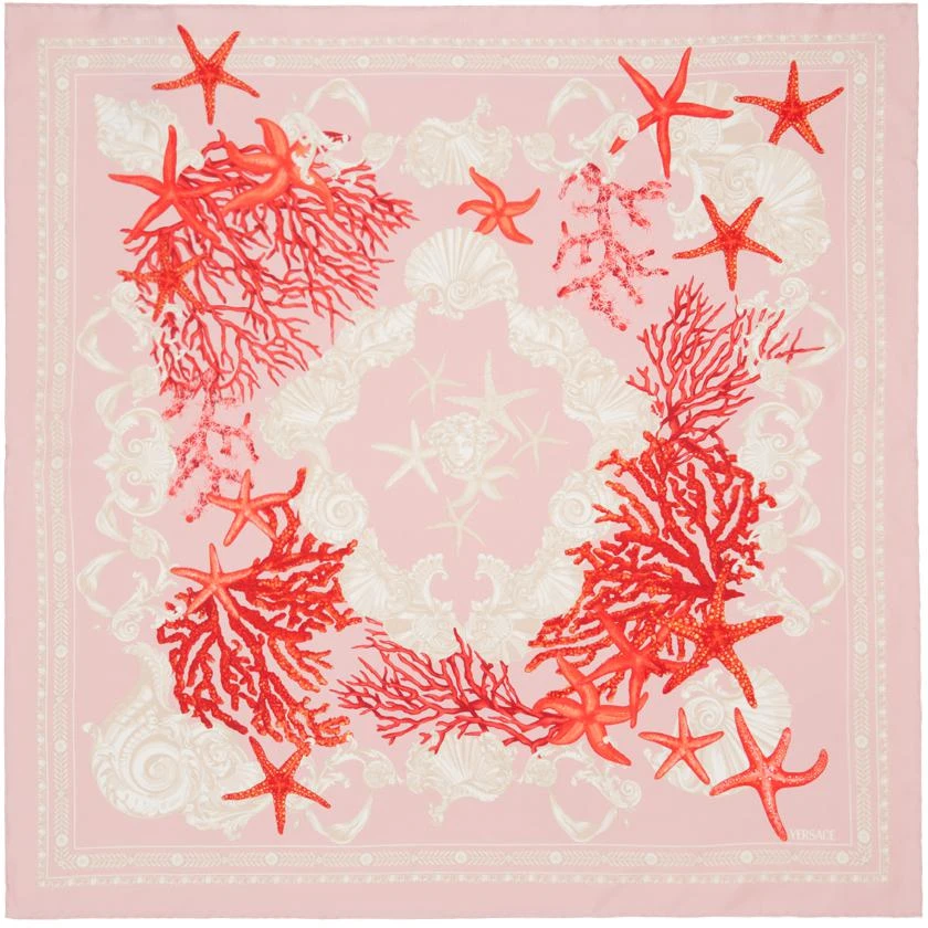 Versace Pink & Red Barocco Sea Silk Scarf 1