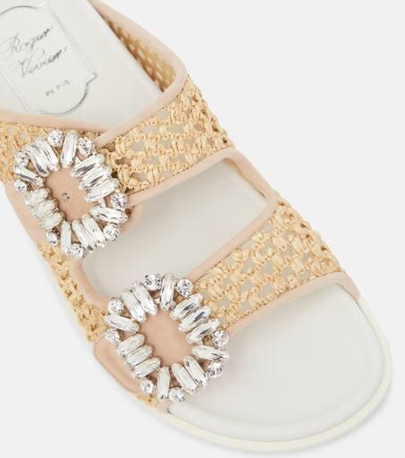 【関税込み】ROGER VIVIER RAFFIA JEWEL SANDALS ROGER VIVIER 25 crystal-embellished raffia sandals | NET-A
