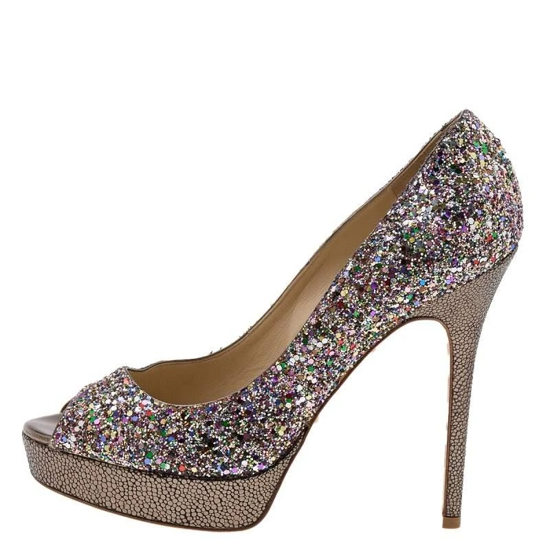 Jimmy Choo Jimmy Choo Multicolor Glitter Vibe Peep Toe Platform Pumps Size 38.5 2