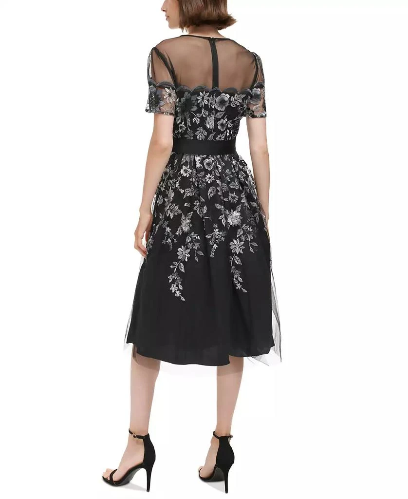 Eliza J Petite Embroidered Illusion Fit & Flare Dress 2
