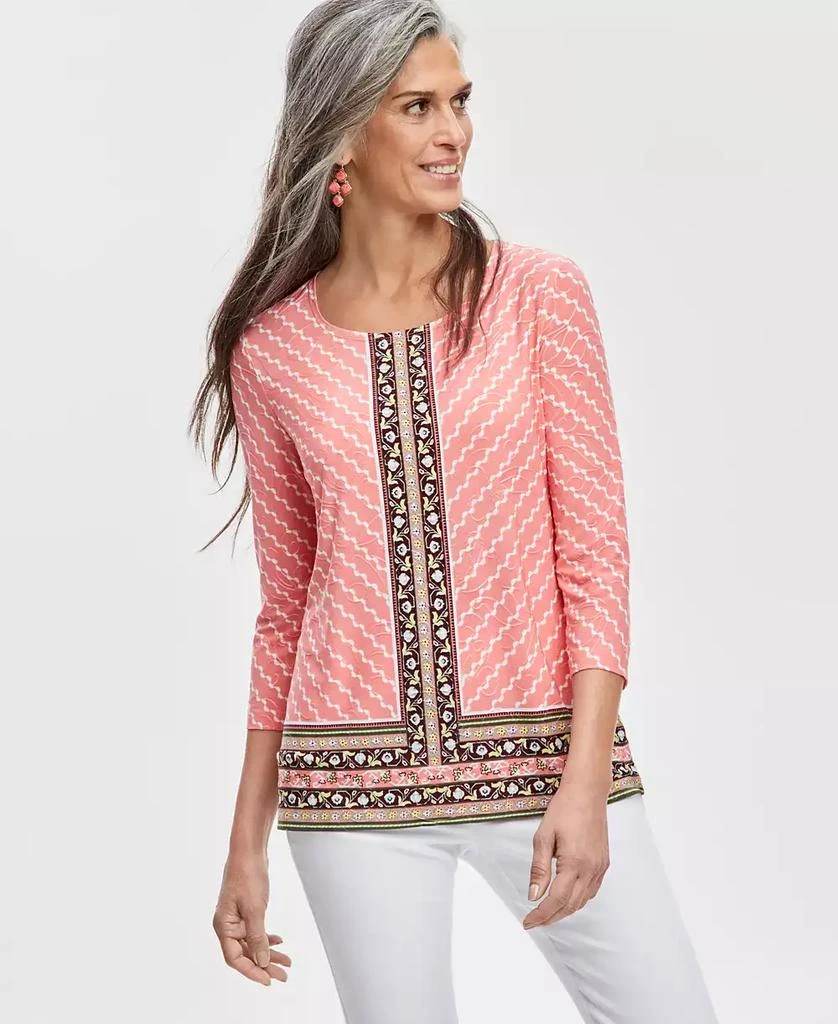 JM Collection Petite Border-Print 3/4-Sleeve Top, Created for Macy's 1