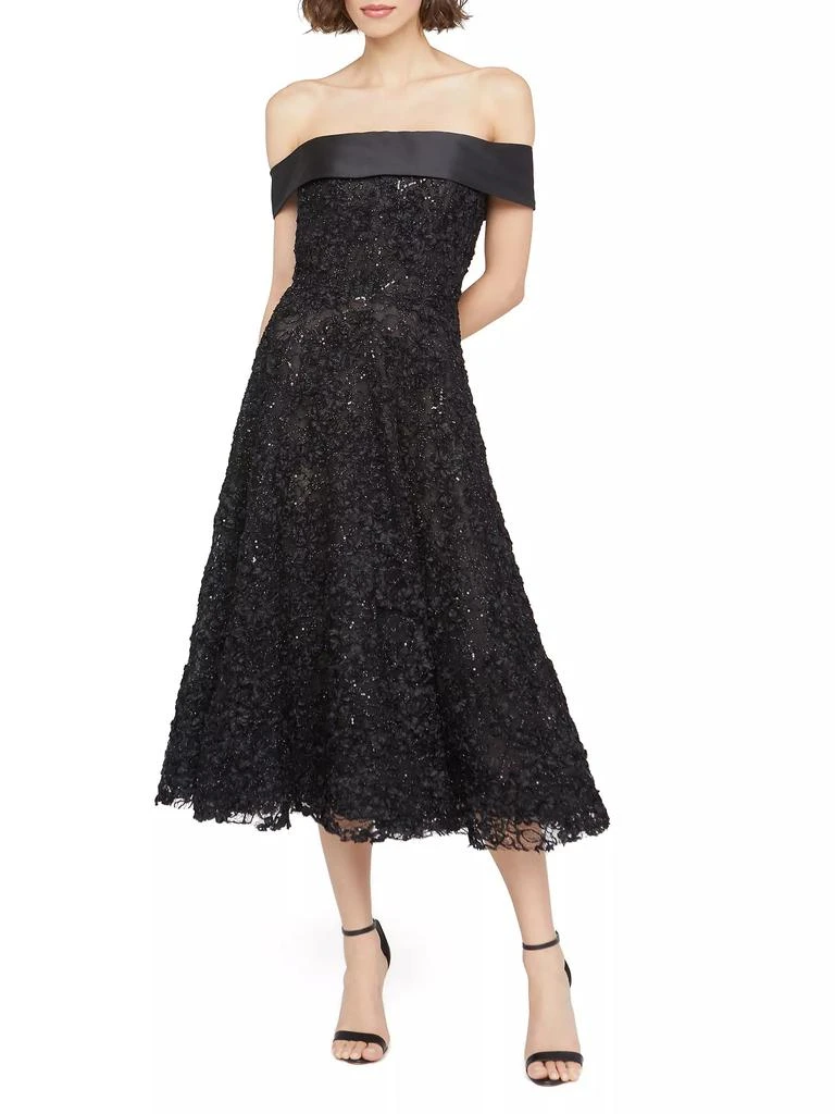 Theia Roxy Lace Off-The-Shoulder A-Line Midi-Dress 2