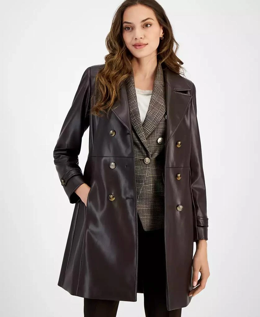 Tahari Women's Faux-Leather Trench Coat 4