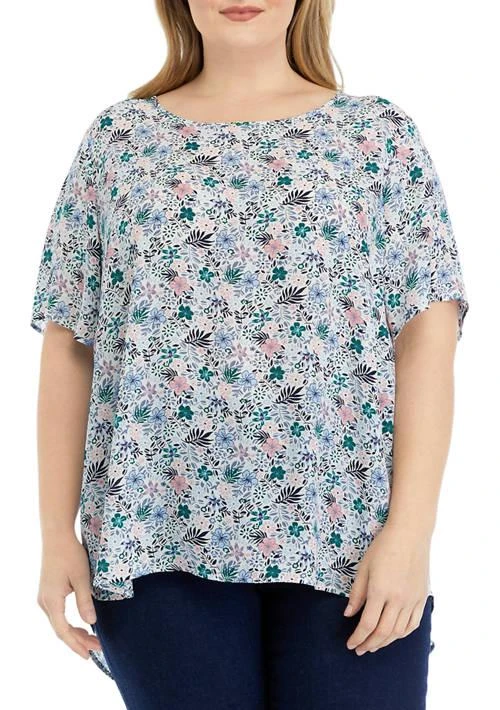 Premise Plus Size Elbow Sleeve Top With Pleated Back 1