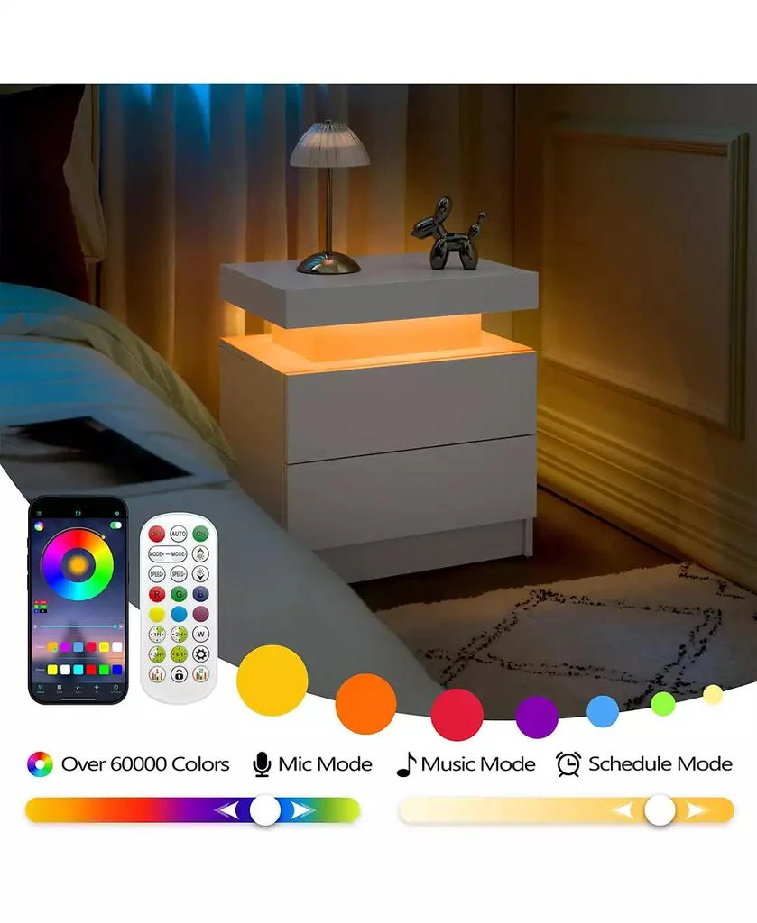 RAINSKEN LED Nightstand with 2 Drawers, Bedside Table Cabinet with Adjustable Color Lighting, Modern End Side Table for Bedroom, Living Room 3