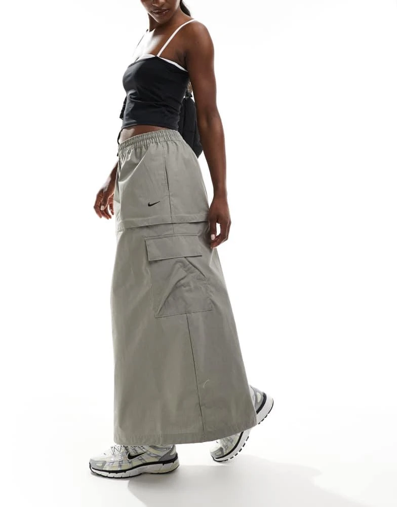 NIKE Nike Woven 2 n 1 maxi and mini skirt with zip detail in grey 2