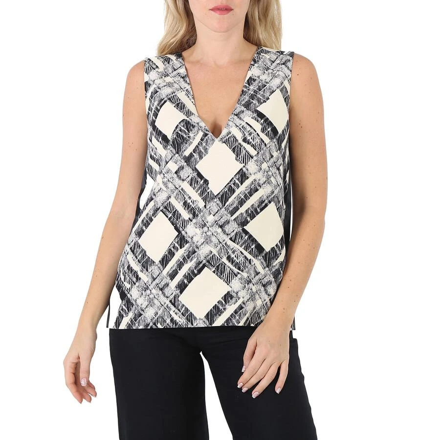 Burberry Ladies Check Print Wool Silk V-back Top 1