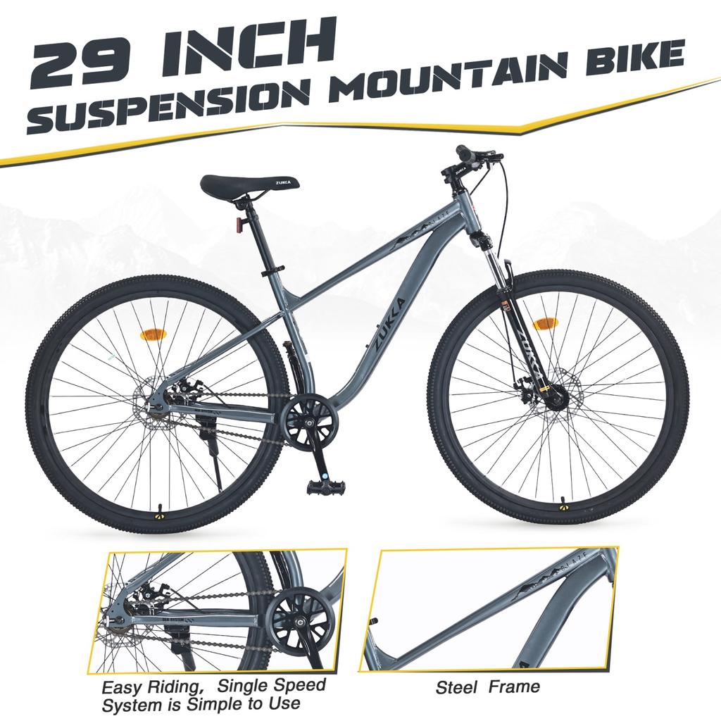 Streamdale Furniture Streamdale 29 Inch Wheels Single Speed Mountain Bike, for Men Women Boys and Girls, Front Suspension, Steel Frame