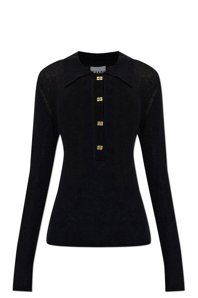 Ganni Ganni Slim Fit Polo Knitted Top