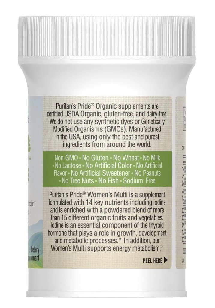 Puritan's Pride Organic Women's Multivitamin 30 Tablets 5