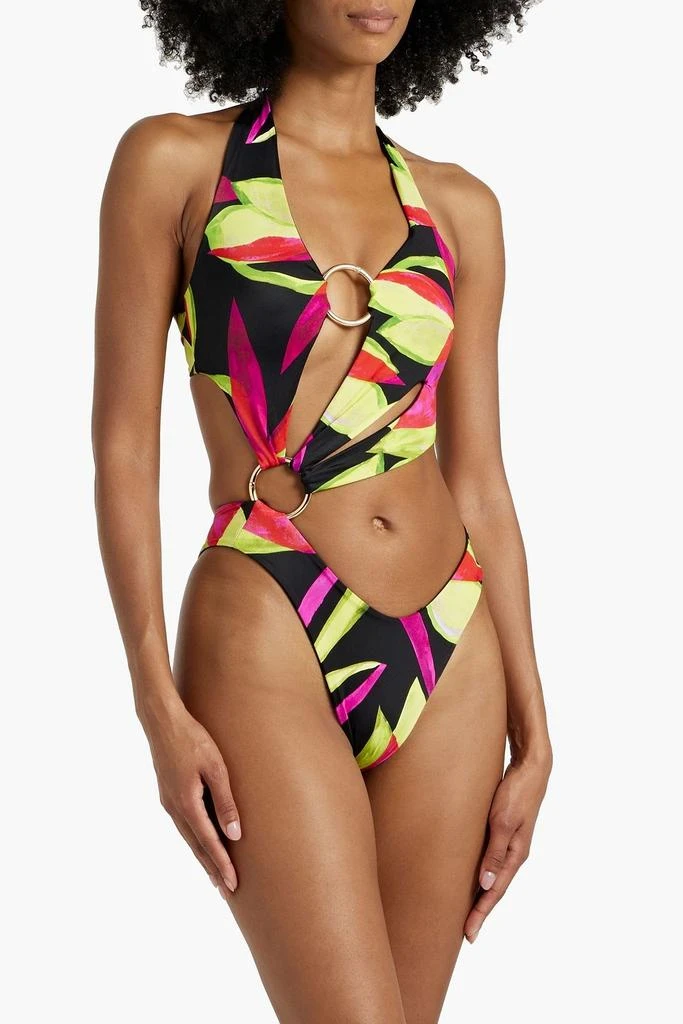 LOUISA BALLOU Cutout printed halterneck swimsuit 2