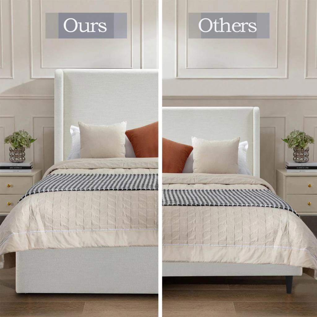 Streamdale Furniture Streamdale Carmen Upholstered Wingback Bed - Queen, Textured Ivory Canvas Chenille 3