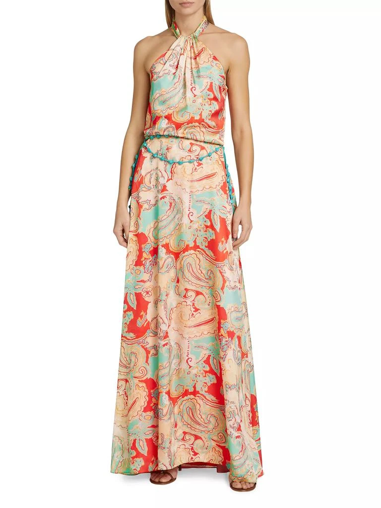 AMUR Collie Paisley Satin Halter Gown 3