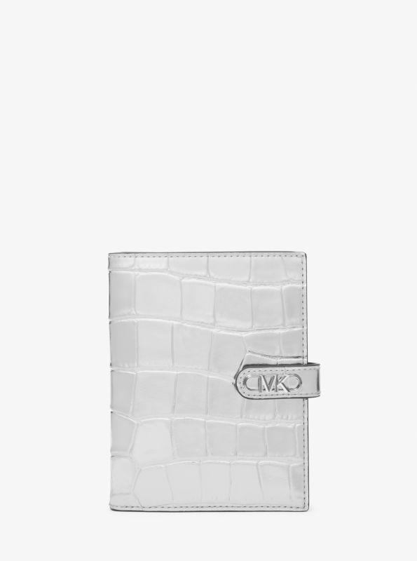 Michael Kors Empire Metallic Crocodile Embossed Leather Passport Wallet