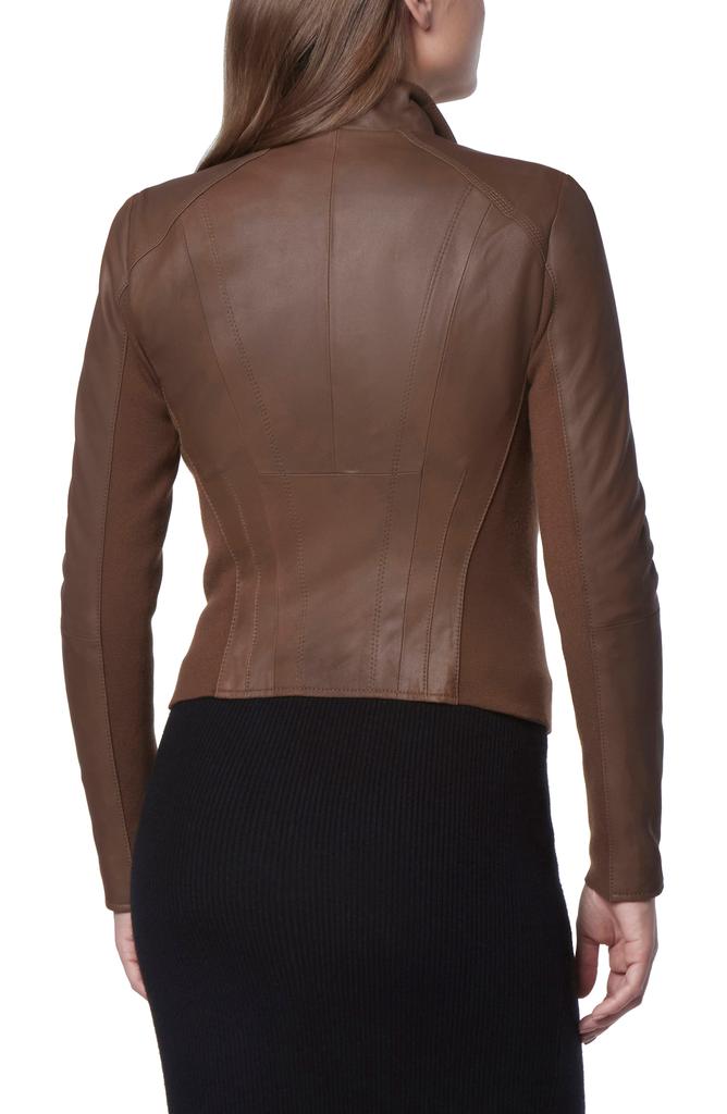 Andrew Marc Felix Leather Moto Jacket with Knit Panels