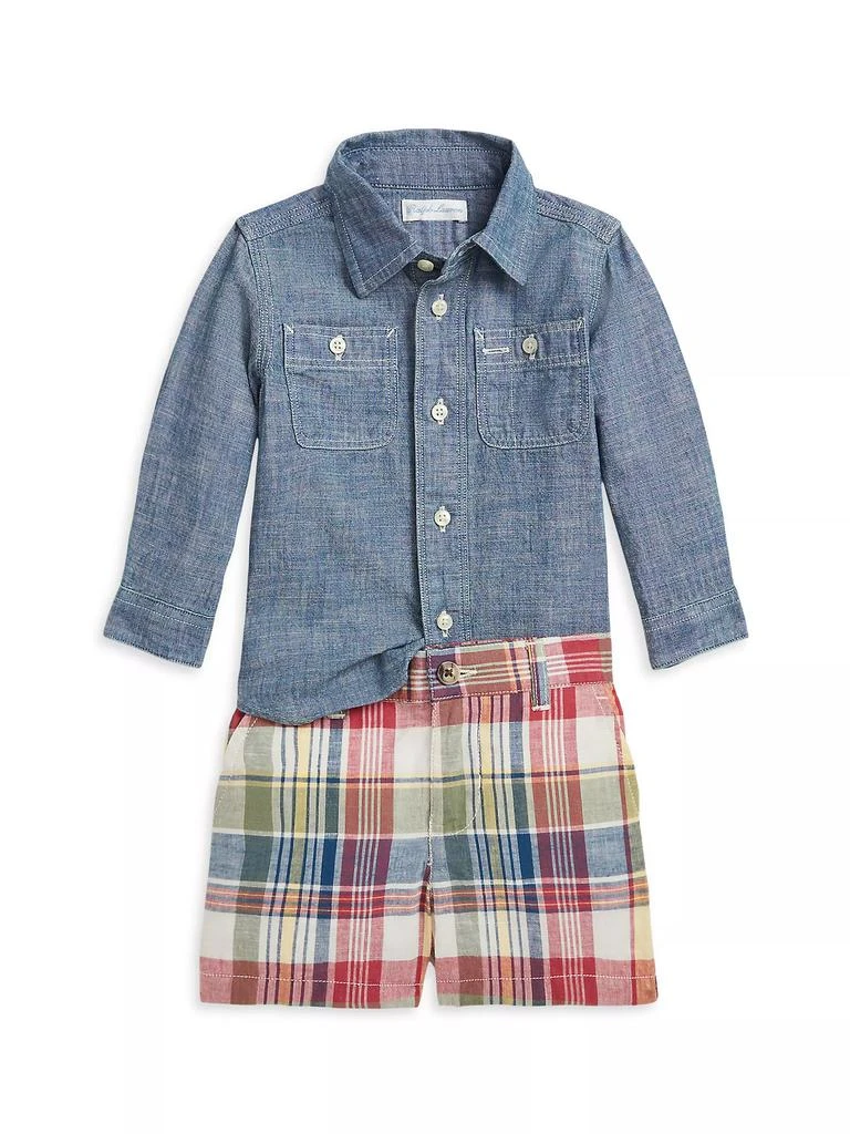 Ralph Lauren Baby Boy's 2-Piece Chambray Shirt & Plaid Shorts Set 1