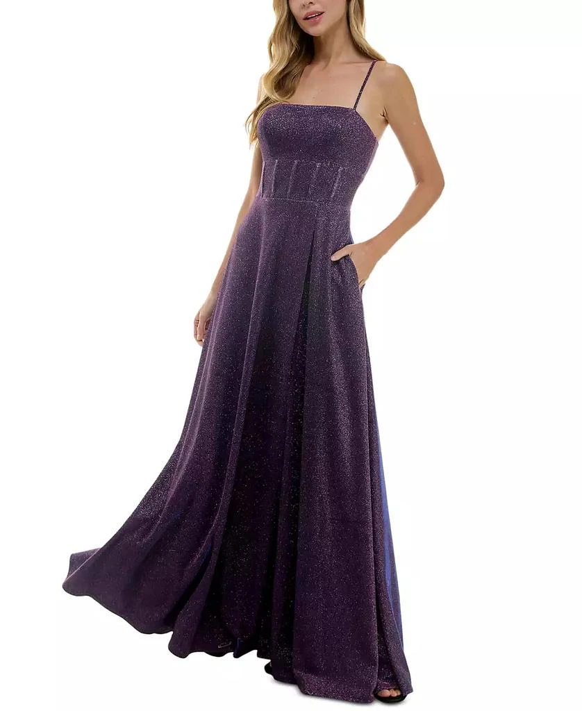 City Studios Juniors' Square-Neck Sleeveless Glitter Gown 3
