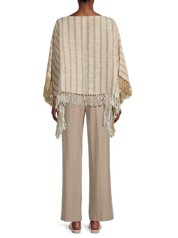 Brunello Cucinelli Linen-Blend Striped Fringe Poncho