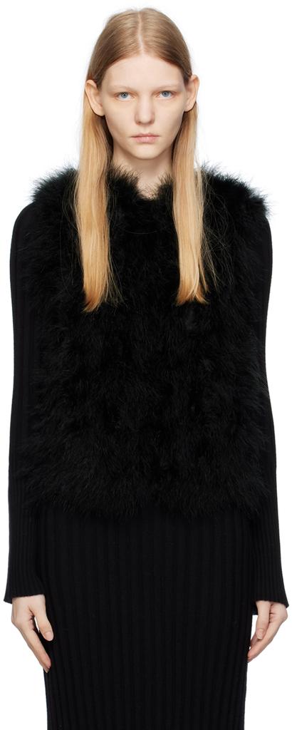 Yves Salomon Black Round Neck Feather Vest