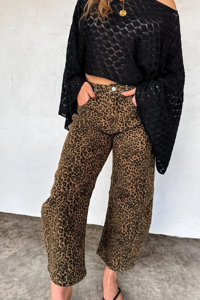 BLAKELEY Cheetah High Rise Barrel Jeans In Brown 1