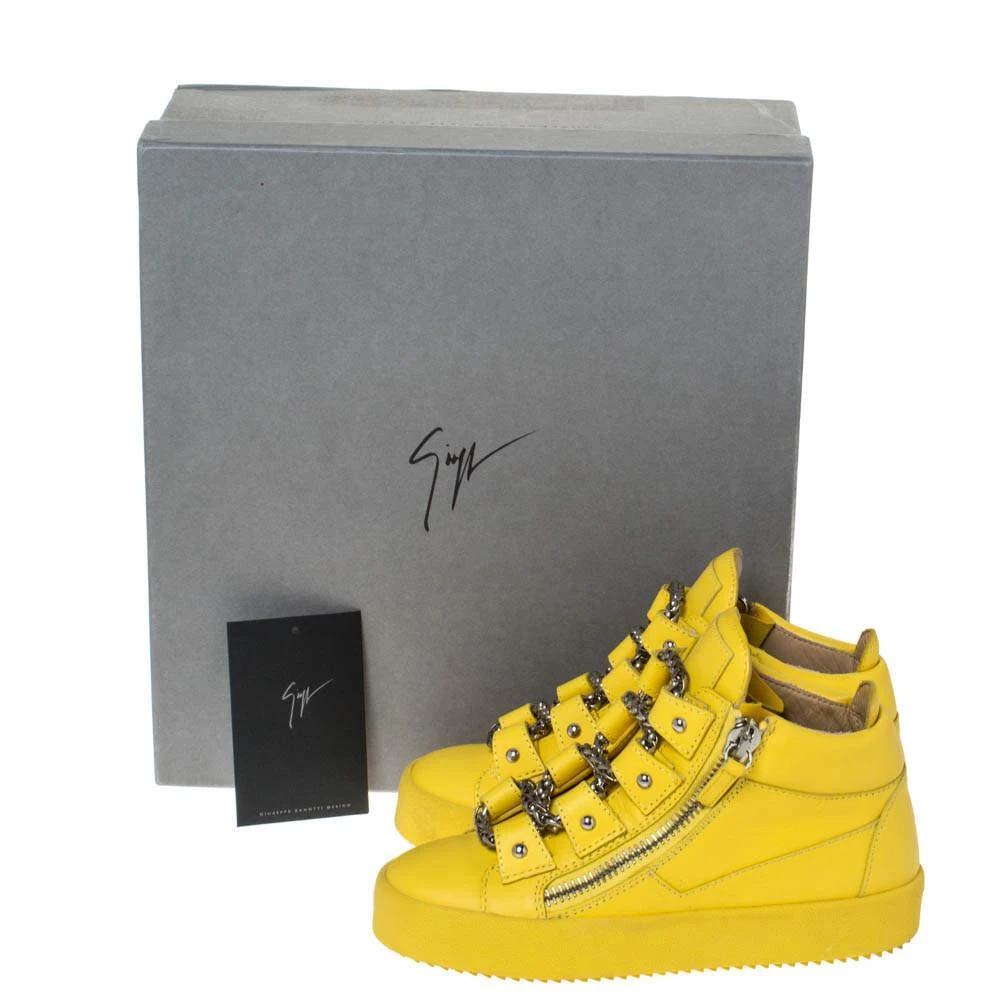Giuseppe Zanotti Giuseppe Zanotti Yellow Leather Gold Chain Laces Dual Zip Sneakers Size 35 9