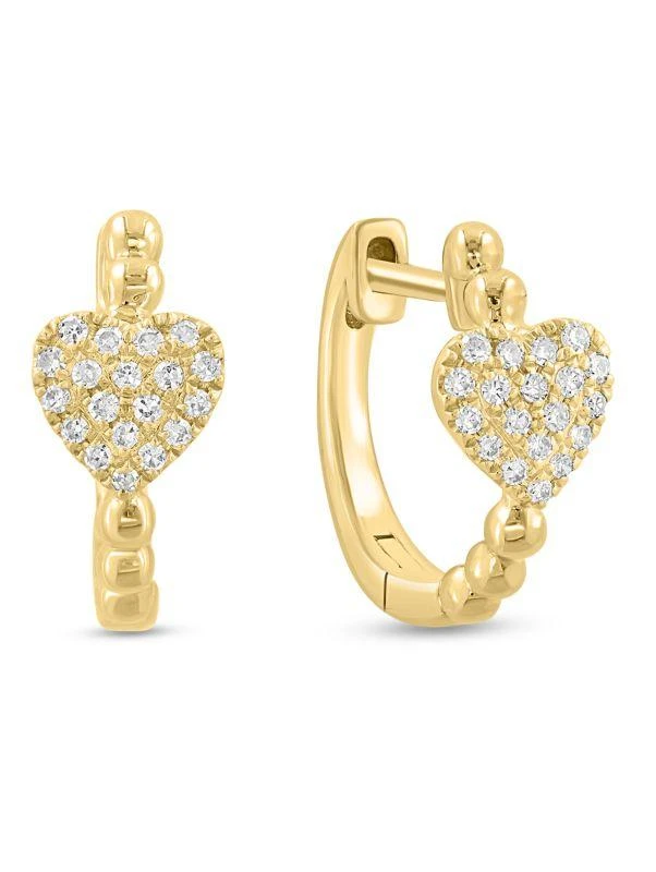 Saks Fifth Avenue 14K Yellow Gold & 0.13 TCW Diamond Heart Huggie Earrings 1