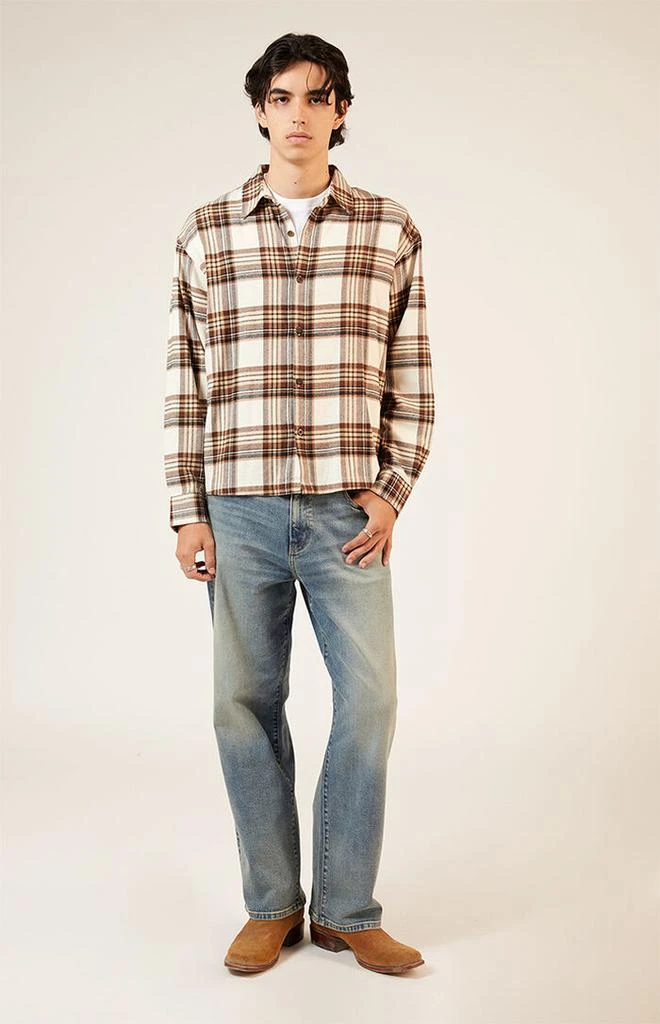 PacSun Cream Washed Cropped Flannel Shirt 4