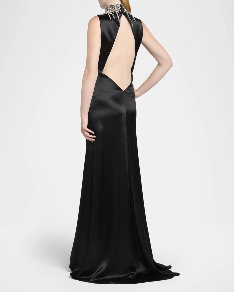 McQueen Chain Mail Turtleneck Satin Backless Evening Dress 3
