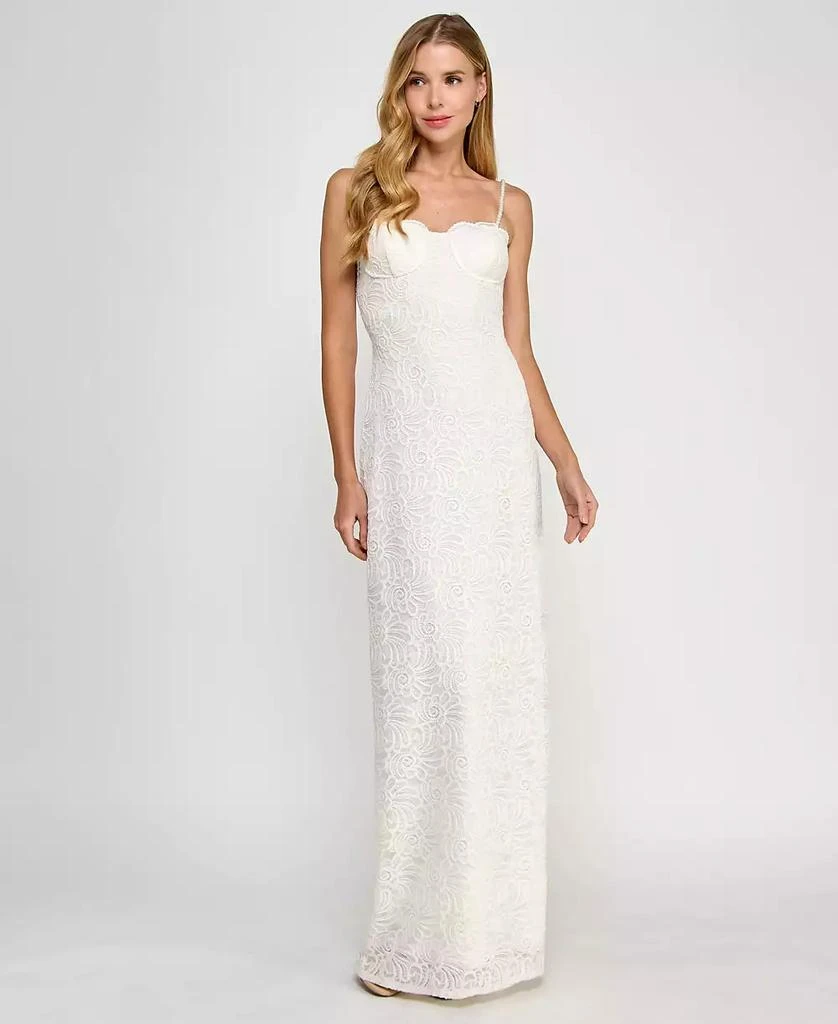 SENI & CADE Juniors' Back-Slit Lace Gown 1