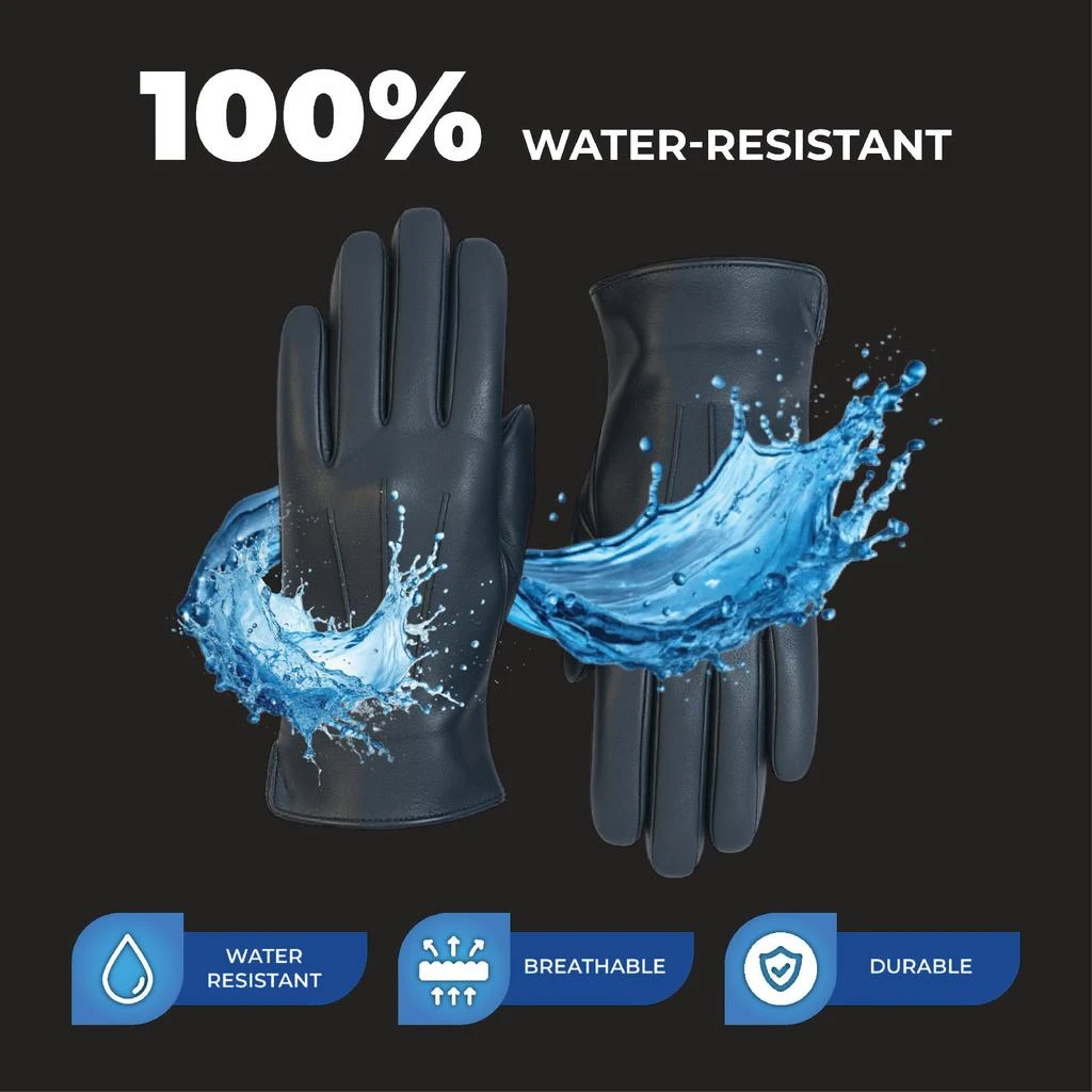 Infinity Leather Men’s Navy Blue Italian Leather Warm Wool Lining Winter Riding Driving Casual Gloves 4