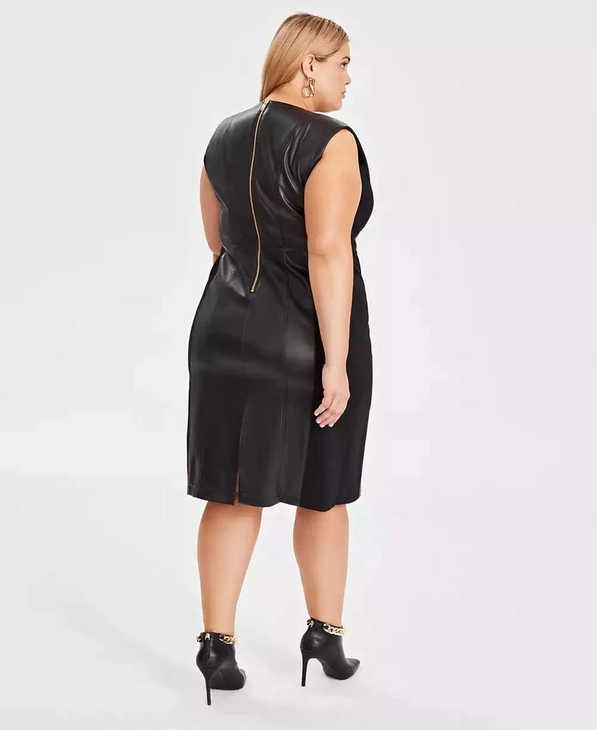 INC International Women's V-Neck Faux-Leather Midi Dress, Created for Macy's 6