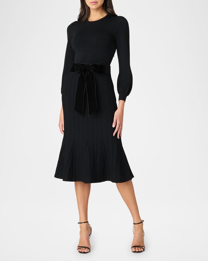 Shoshanna Ida Ribbed Bow-Front Midi Dress