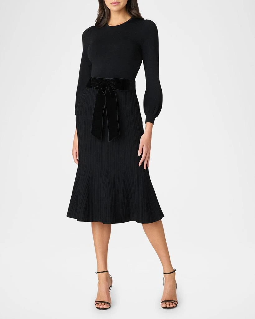Shoshanna Ida Ribbed Bow-Front Midi Dress 2