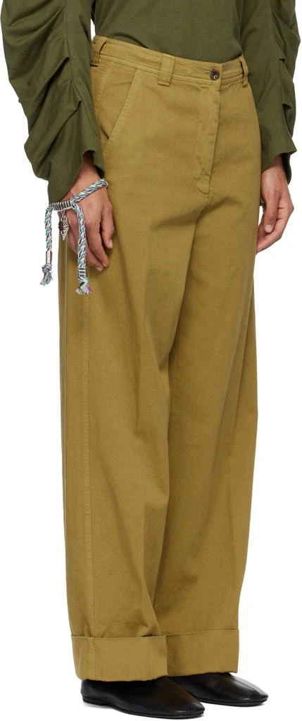Dries Van Noten Khaki Cuffed Cotton Trousers 2