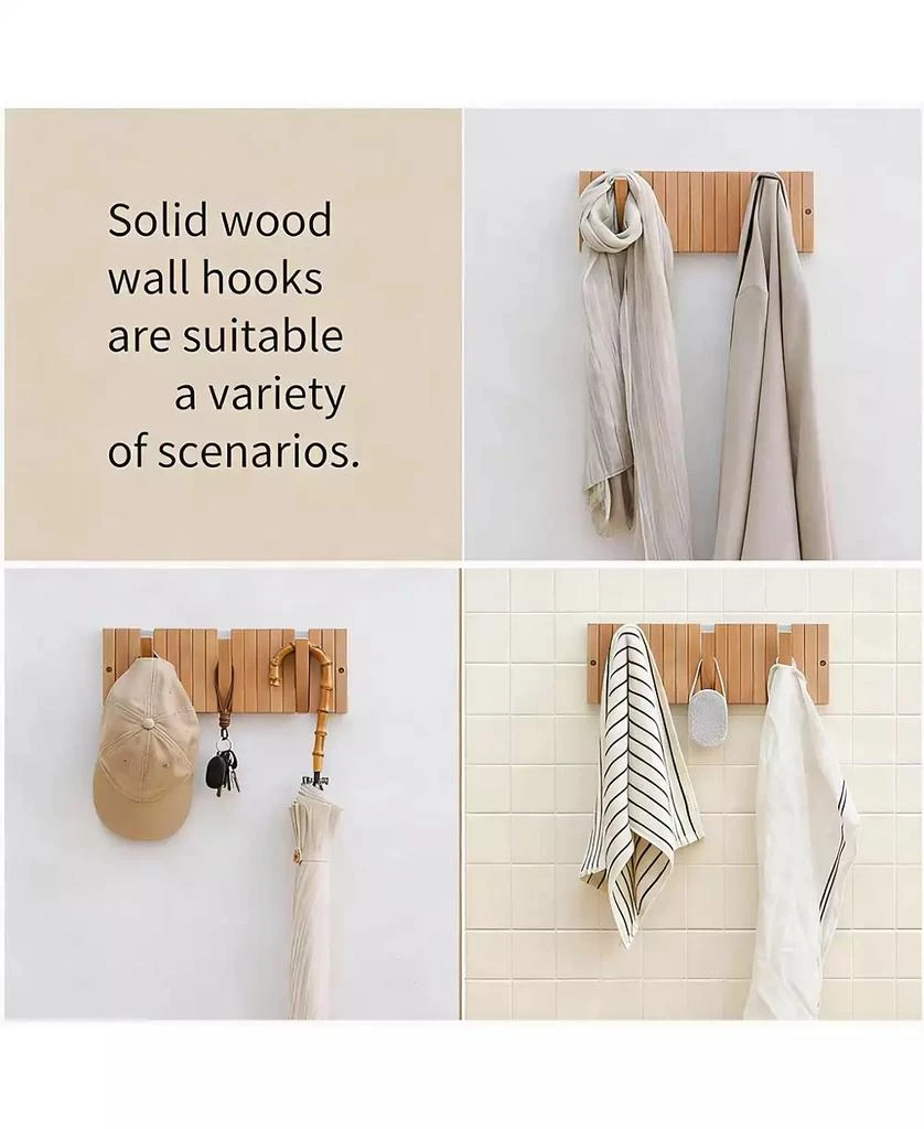 YIGII Solid Wood 9-Hook Retractable Coat Rack for Entryways 5
