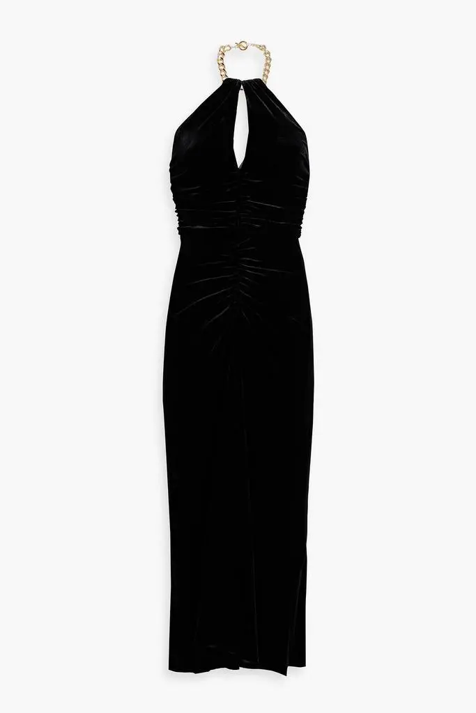 VERONICA BEARD Josette chain-embellished velvet halterneck midi dress