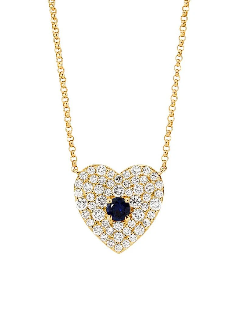 Saks Fifth Avenue Collection 14K Yellow Gold, 0.5 TCW Diamond
Blue Sapphire Heart Pendant Necklace